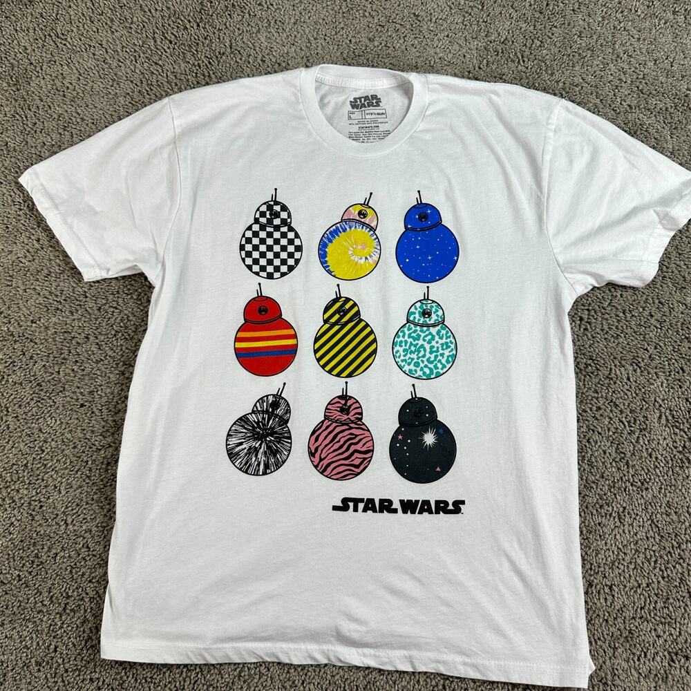 Star Wars Shirt Mens Large White Multicolored BB-8 Variations Short Sleeve - Picture 1 of 9